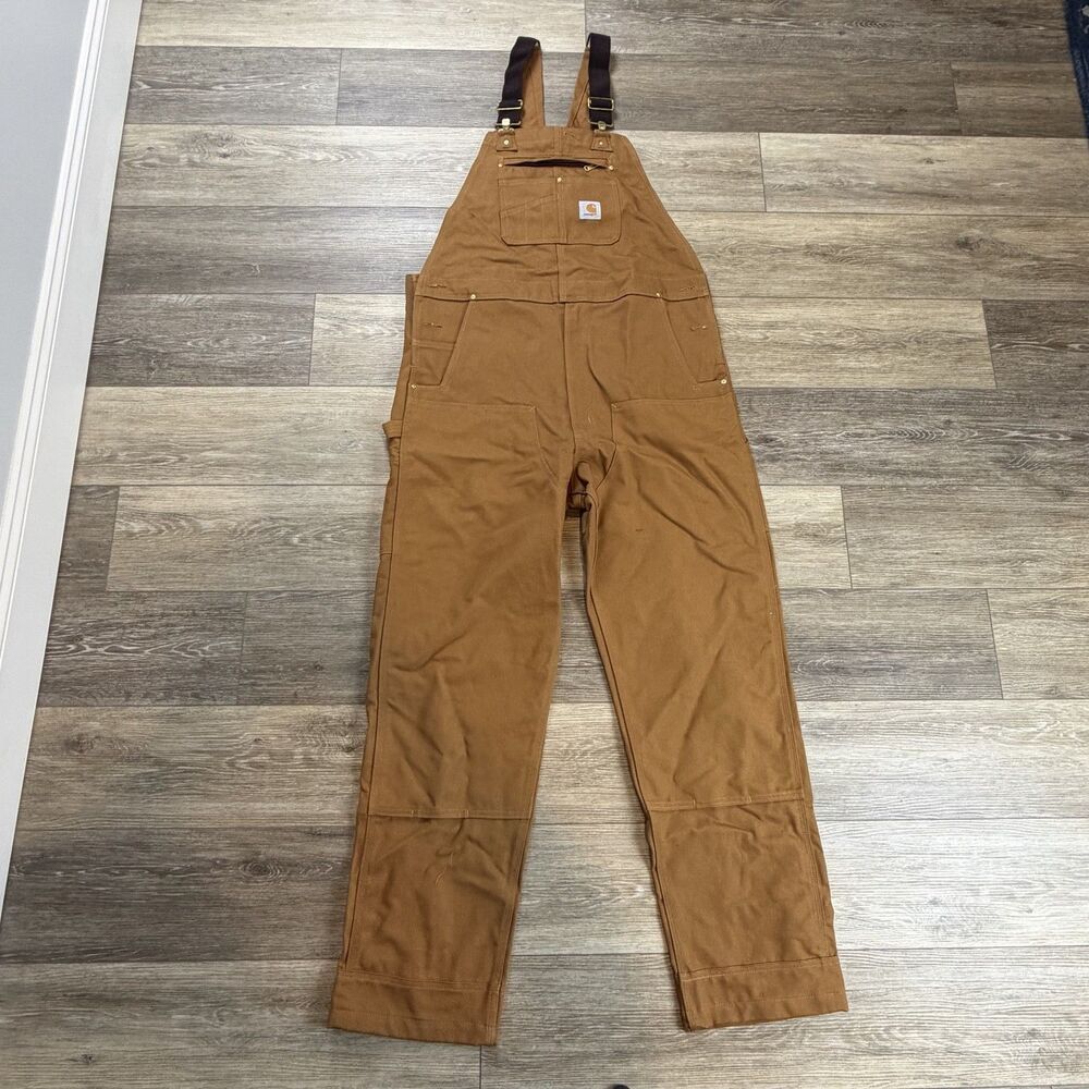 Carhartt Overalls Mens 38x36 Brown Duck Canvas Bib Workwear Double Knee USA